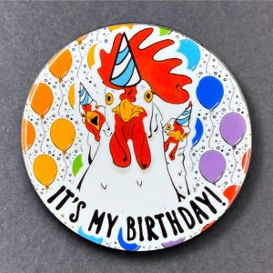 Chicken Birthday Portrait Gift & Accessory - Handmade Magnet, Pinback Button, Bottle Opener, Keychain or Mini Ornament