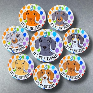 Dachshund Wiener Dog Birthday Portrait Gift & Accessory - Handmade Magnet, Pinback Button, Bottle Opener, Keychain or Mini Ornament