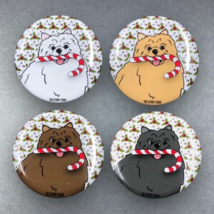 Pomeranian Dog Handmade Candy Cane Pet Portrait Gift & Accessories - Magnet, Pinback Button, Bottle Opener, Keychain or Mini Ornament