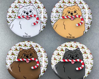 Pomeranian Dog Handmade Candy Cane Pet Portrait Gift & Accessories - Magnet, Pinback Button, Bottle Opener, Keychain or Mini Ornament