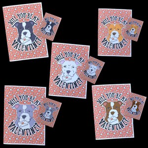 Pit Bull Valentine's Day Gift, Handmade Holiday Dog Greeting Card & Magnet Set, Cute Dog Valentine, Retro Pet Portrait Decor Gift