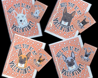 German Shepherd Valentine's Day Gift, Handmade Holiday Greeting Card & Magnet Set, Dog Valentine, Retro Pet Portrait Decor Gift