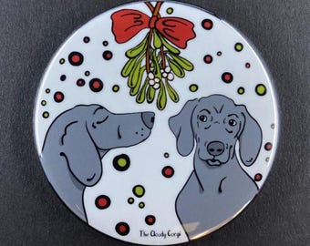 Weimaraner Dog Handmade Christmas Pet Portrait Art Gift & Accessory - Magnet, Pinback Button, Bottle Opener, Keychain, Mini Ornament