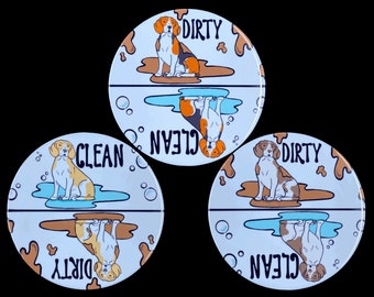 Beagle Dishwasher Magnet, Clean Dirty Hound Dog Sign, Kitchen Accessories & Decor, 3.5" Handmade Magnet, 3 COLORS AVAILABLE