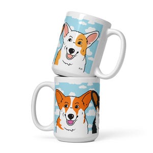 Welsh Corgi Cloud 15 oz Mug, Corgi Coffee Cup, Dog Mug, Retro Hand Illustrated Pet Portrait Art Gift,
