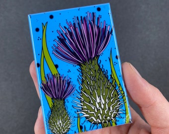 Psychedelic Thistle Magnet, Wildflower Decor, Prairie Flower Print, Thistle Art, Gift for Hikers & Nature Enthusiasts, Set or Single Magnet