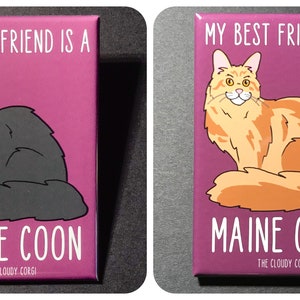 Maine Coon Cat Magnet, Retro Kitty Kitchen & Office Decor, Cartoon Pet Portrait Mini Art Gift, 2x3" High Quality Handmade Magnet