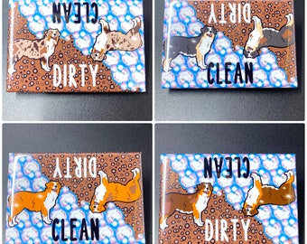 Australian Shepherd Dishwasher Magnet, Clean Dirty Dog Sign, Aussie Kitchen Cleaning Accessories, 2x3" High Quality Handmade magnet