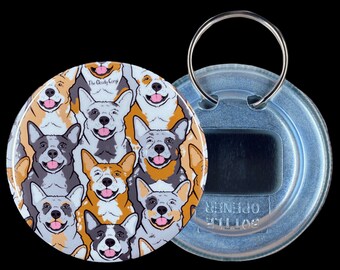 Psychedelic Cattle Dog Bottle Opener Keychain, Retro Heeler Accessories, Pet Portrait Gift, Dog Bartending Gift, 2.25" Artwork - Handmade