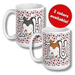 Taza "Te amo Corgi" de 433 ml, taza de café con retrato de mascota ilustrado a mano, regalo para perros de San Valentín, regalo de aniversario de Corgi
