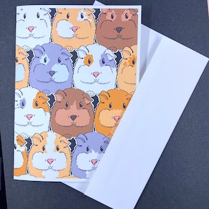 Guinea Pig Card, Retro Cavy Greeting Card, Cartoon Pet Portrait Art Gift, Funny Card for Any Occasion, 5x7" Handmade with Self Seal Envelope