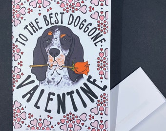 Bluetick Coonhound Valentine's Day Card, Dog Valentine Holiday Greeting Card, Retro Pet Portrait Gift, Handmade 5x7" Card + Envelope
