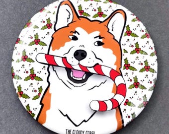 Akita Dog Handmade Candy Cane Pet Portrait Art Gift & Accessories - Magnet, Pinback Button, Bottle Opener, Keychain or Mini Holiday Ornament