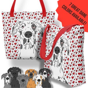 Bolsa de mano con forma de corazón de gran danés, bolsa retro para San Valentín, bolsa reutilizable para la compra, bolsa de playa, bolsa para libros de biblioteca, regalo de retrato de mascota (38 x 38 cm)