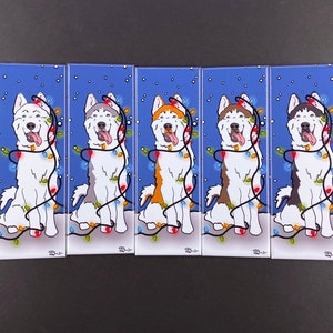 Siberian Husky Magnet, Cartoon Pet Portrait Christmas Stocking Stuffer Gift, Winter Holiday Dog Decor, 1.5x4.5" High Quality Handmade Magnet