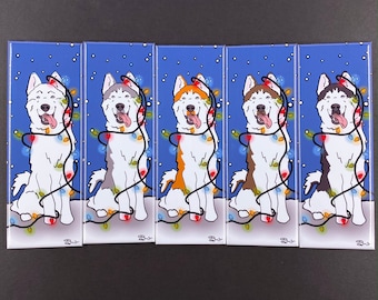 Siberian Husky Magnet, Cartoon Pet Portrait Christmas Stocking Stuffer Gift, Winter Holiday Dog Decor, 1.5x4.5" High Quality Handmade Magnet