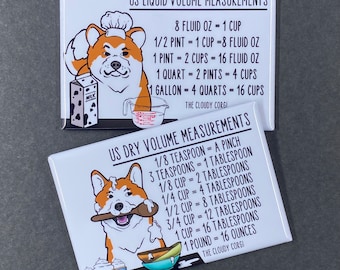 Akita Dog Measuring Chart Magnet Set, Cooking & Baking Conversion Chart Magnets, Set of 2 (2x3") High Quality Handmade Fridge Magnets