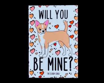 Chihuahua Magnet, Valentine's Day Dog Portrait Gift, Dogs and Hearts Retro Holiday Kitchen & Office Decor, 2x3" High Quality Handmade Magnet