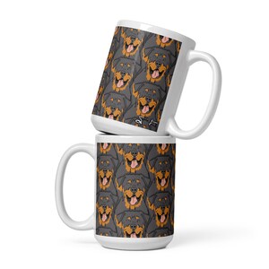 Taza con diseño de rottweiler de 433 ml, taza de café retro con perro, regalo artístico con retrato de mascota ilustrado a mano, utensilios de cocina rottweiler