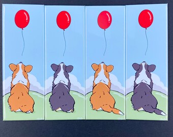 Welsh Corgi Balloon Magnet, Pet Memorial Gift, Dog Birthday Gift, Psychedelic Dog Art, Kitchen & Office Decor, 1.5x4.5" Handmade Magnet