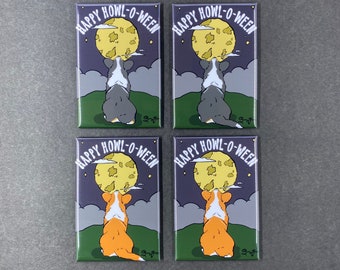 Corgi Halloween Magnet “Happy Howl-O-Ween” 2x3" Handmade Dog Magnet, Retro Moonlight Pet Art, Holiday Kitchen & Office Decor 4 Corgi Options