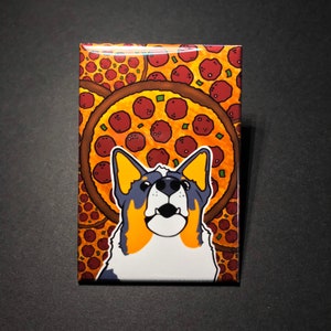Tricolor Corgi Portrait Pizza Magnet, Funny Dog Refrigerator Magnet, Retro Kitchen Decor, Cartoon Pet Art Print Gift, 2x3" Handmade Magnet