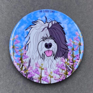Old English Sheepdog Pet Portrait Art Gifts & Accessories - Handmade Magnet, Pinback Button, Bottle Opener, Keychain or Mini Ornament