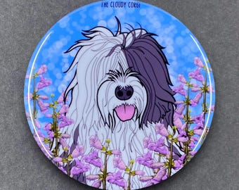 Old English Sheepdog Pet Portrait Art Gifts & Accessories - Handmade Magnet, Pinback Button, Bottle Opener, Keychain or Mini Ornament
