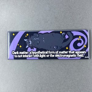 Dark Matter Black Cat Magnet – Handmade 1.5x4.5&quot; Science Cat Gift – Hand Illustrated Cosmic Space Magnet – Nerdy Cat Decor