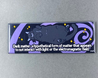 Dark Matter Black Cat Magnet – Handmade 1.5x4.5" Science Cat Gift – Hand Illustrated Cosmic Space Magnet – Nerdy Cat Decor