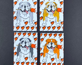 English Bulldog Rose Magnet, Dog Valentines Day Gift, Retro Kitchen Office Decor, Holiday Pet Portrait Valentine & Anniversary Gift 2x3"