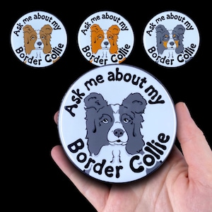 Border Collie Pet Portrait Art Gifts & Accessories - Handmade Magnet, Pinback Button, Bottle Opener, Keychain or Mini Ornament