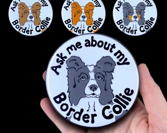 Border Collie Pet Portrait Art Gifts & Accessories - Handmade Magnet, Pinback Button, Bottle Opener, Keychain or Mini Ornament