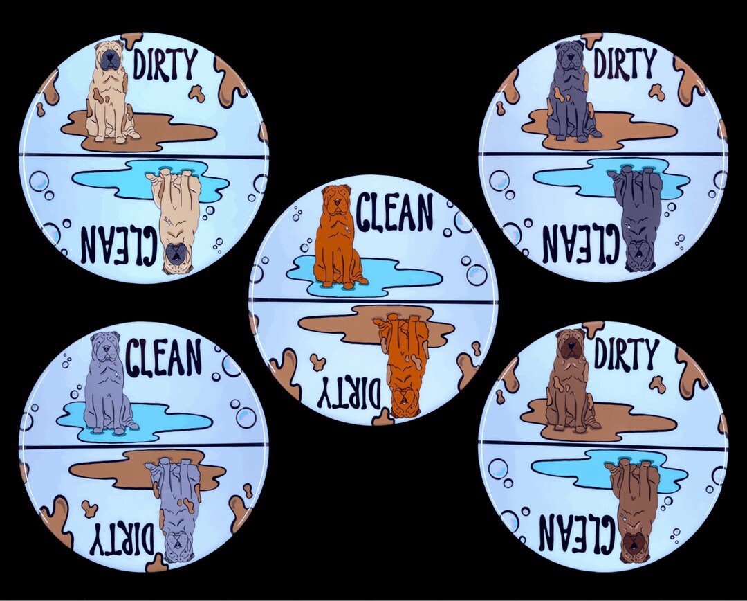 Shar Pei Dishwasher Magnet, Clean Dirty Dog Sign, Kitchen Accessories ...