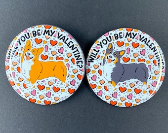 Pembroke Welsh Corgi Dog Valentine Gift & Accessory - Handmade Magnet, Pinback Button, Bottle Opener, Keychain, Mini Ornament