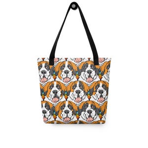Saint Bernard Dog Tote Bag, Retro Rainbow Dog Tote, Reusable Shopping Bag, Beach Bag, Library Book Tote, Pet Portrait Art Gift 15x15&quot;