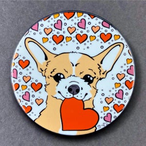 Chihuahua Dog Valentine's Day Hearts Art Gift & Accessories - Handmade Magnet, Pinback Button, Bottle Opener, Keychain or Mini Ornament