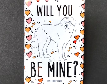 Great Pyrenees Magnet, Valentine's Day Dog Portrait Gift, Retro Holiday Kitchen & Office Decor, 2x3" High Quality Handmade Magnet