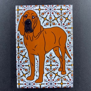 Psychedelic Bloodhound Magnet, Kaleidoscope Dog Portrait Art Gift, Retro Dog Kitchen Decor, Cartoon Pet Portrait Art, 2x3" Handmade Magnet