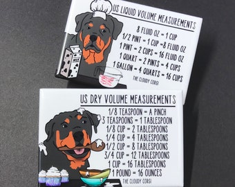 Rottweiler Dog Kitchen Measuring Chart Magnet Set, Baking and Cooking Conversion Table Magnets, Set of 2 (2x3") Handmade Fridge Magnets