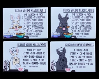 Scottish Terrier Magnet Set, Kitchen Conversion Charts, Cooking & Baking Measuring Table Magnets, Dog Chef Gift, Funny Kitchen Decor