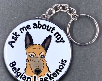 Belgian Laekenois Dog Keychain, Ask Me About My Dog Accessories, Dog Stocking Stuffer Gift, 2.25" Handmade Button Style Key Ring