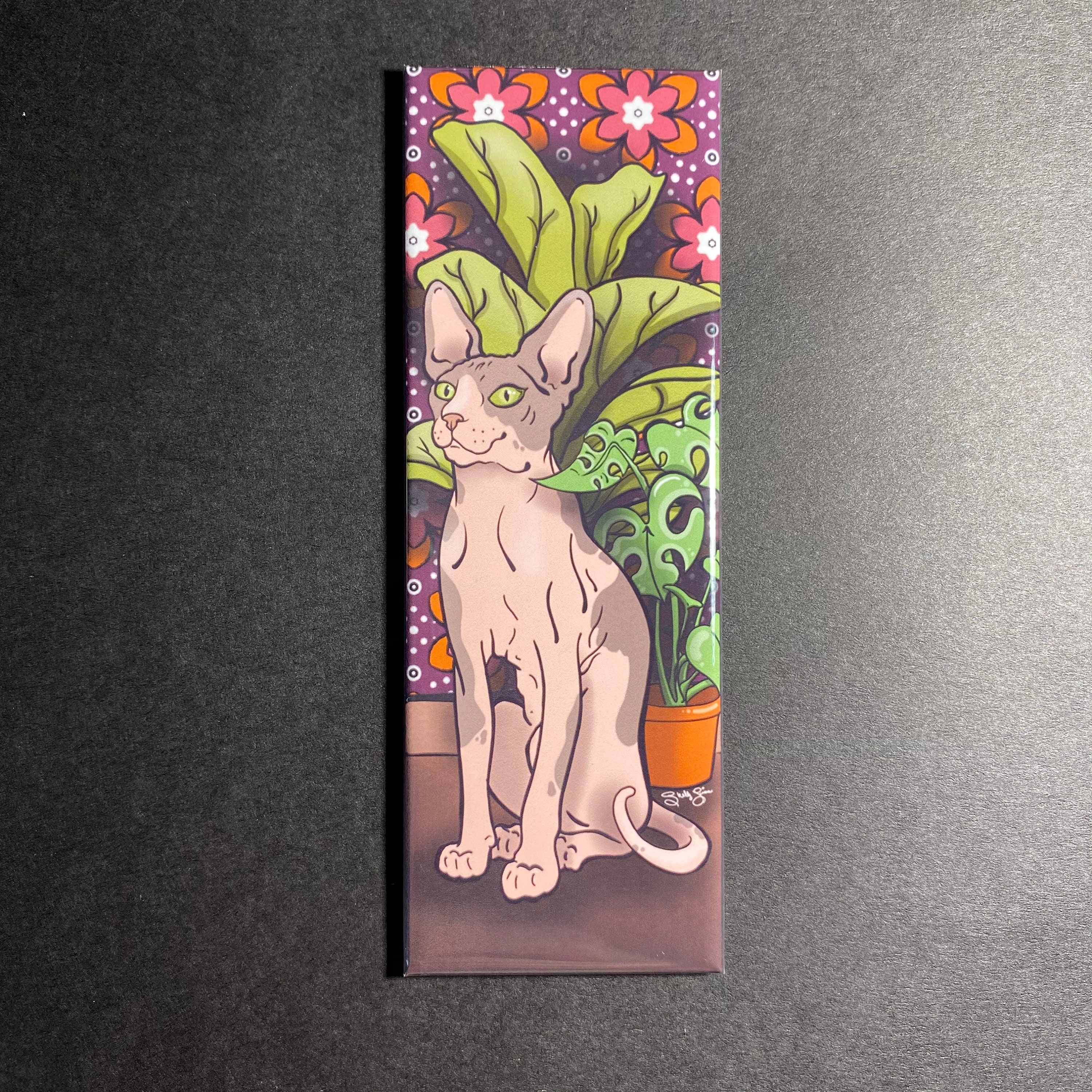 Sphynx Cat and Plants Magnet, Retro Hairless Cat Kitchen Decor, Cartoon Pet  Portrait Art Gift,  High Quality Handmade Magnet