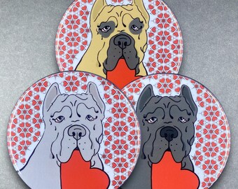 Cane Corso Dog Heart Valentines Day Gift & Accessories - Handmade Magnet, Pinback Button, Bottle Opener, Keychain or Mini Ornament