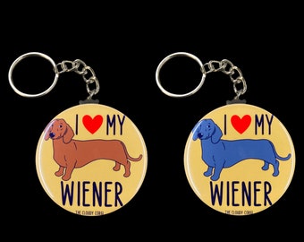 Dachshund Keychain, I Love My Wiener Dog Key Ring, Sausage Dog Backpack Accessories, Pet Portrait Purse Charm, 2.25" Artwork - Handmade