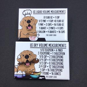Golden Retriever Dog Kitchen Measuring Chart Magnet Set, Baking and Cooking Conversion Magnets, Set of 2 (2x3") Handmade Fridge Magnets