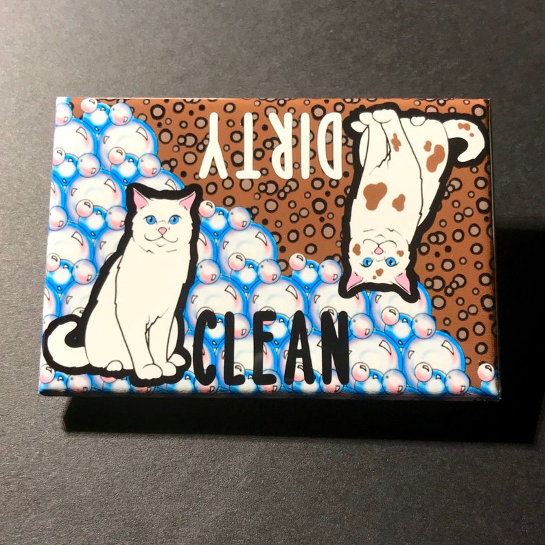 White Cat Clean Dirty Dishwasher Reminder Kitty Gifts Etsy