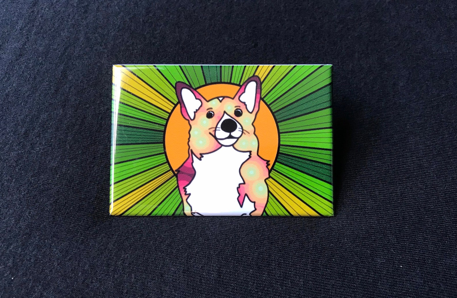 Tricolor Welsh Corgi Magnet – Handmade Cartoon Dog Portrait Gift, Kitchen Decor