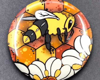 Honey Bee Honeycomb Psychedelic Art Gifts & Accessories - Handmade Magnet, Pinback Button, Bottle Opener, Keychain or Mini Ornament