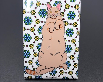 Psychedelic Cat Magnet, Orange Cat Collectibles, Retro Kitty Kitchen & Office Decor, Crazy Cat Lady Gift, Pet Portrait Art 2x3" Handmade